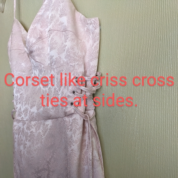 Top Shop Dress Midi Baby Pink Lace Up Corset Satin Jacquard Size 2 - Picture 6 of 17